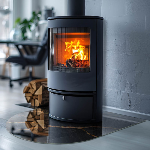 Halfovale vloerplaat voor houtkachel Elegant marmer met aderen