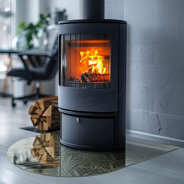 Halfovale vloerplaat openhaard Tropische bladeren op de achtergrond