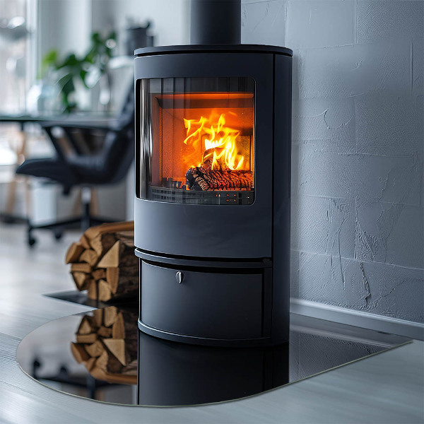 Halfovale vloerplaat voor houtkachel Kleur Zwart