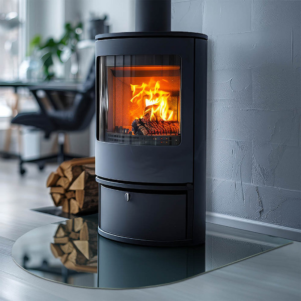 Halfovale plaat voor onder kachel Zeekleur