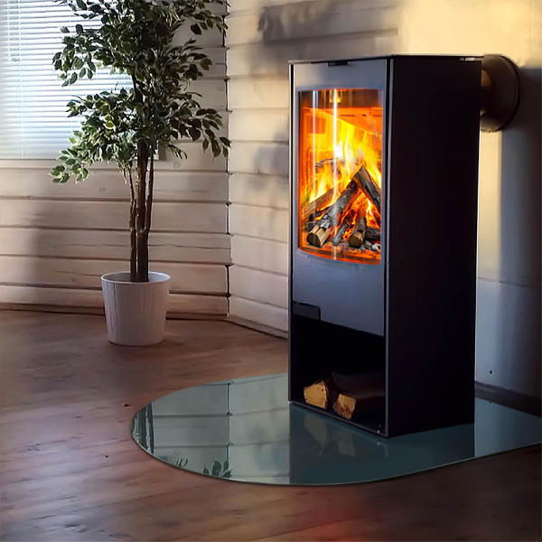 Halfovale plaat voor onder kachel Zeekleur