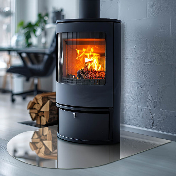 Halfovale plaat voor onder kachel Ivoorkleur