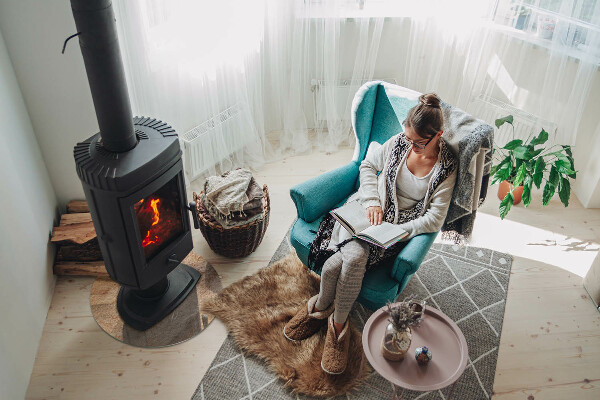 Ronde plaat onder houtkachel Natuursteen textuur