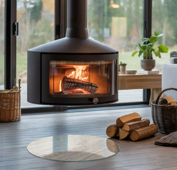 Ronde plaat voor onder houtkachel Lichte houtstructuur