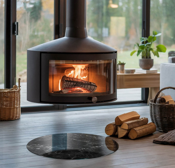 Ronde plaat voor onder houtkachel Elegant marmerpatroon