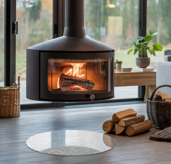 Ronde onderplaat kachel Elegant plantenpatroon