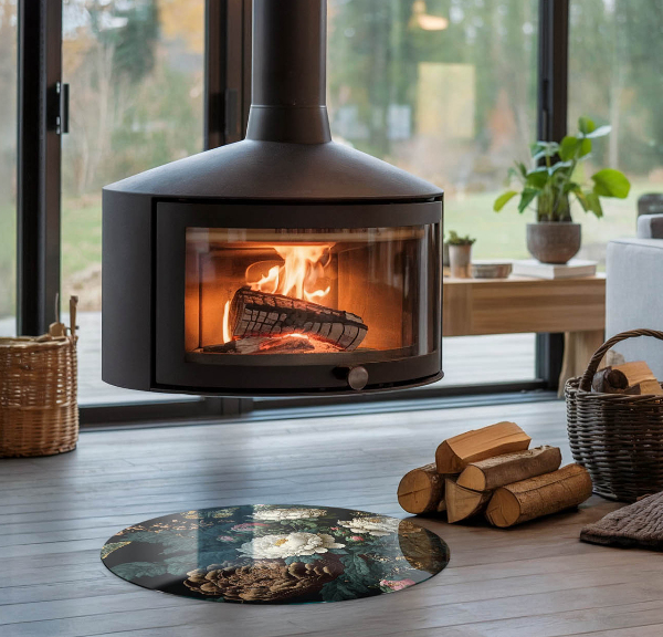 Ronde onderplaat kachel Bloemenpatroon met vlinders