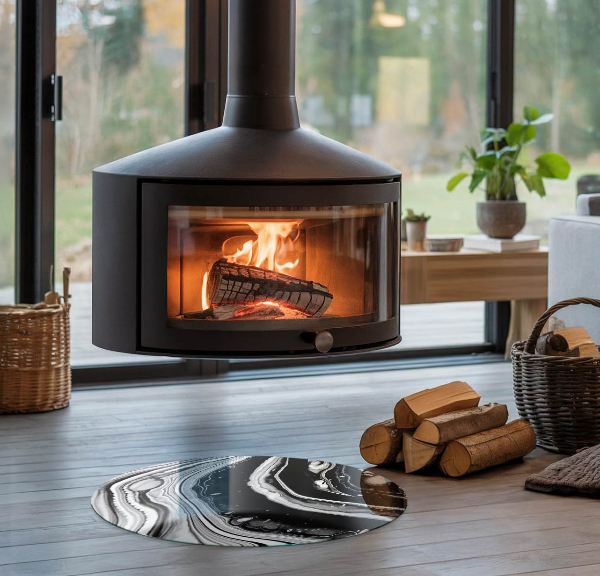 Ronde plaat voor onder houtkachel Abstracte golven en lijnen