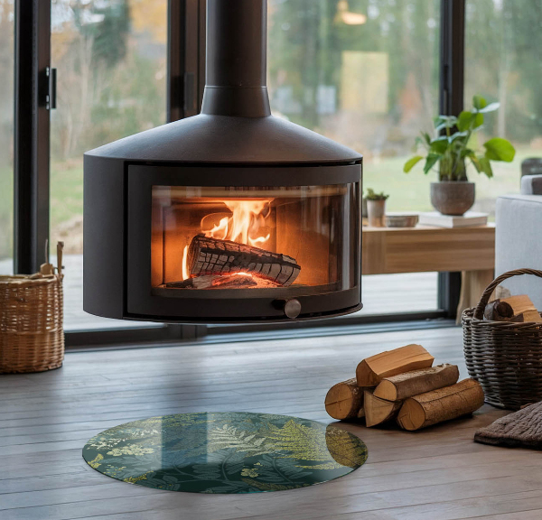 Ronde plaat onder houtkachel Plantenmotieven met vlinders