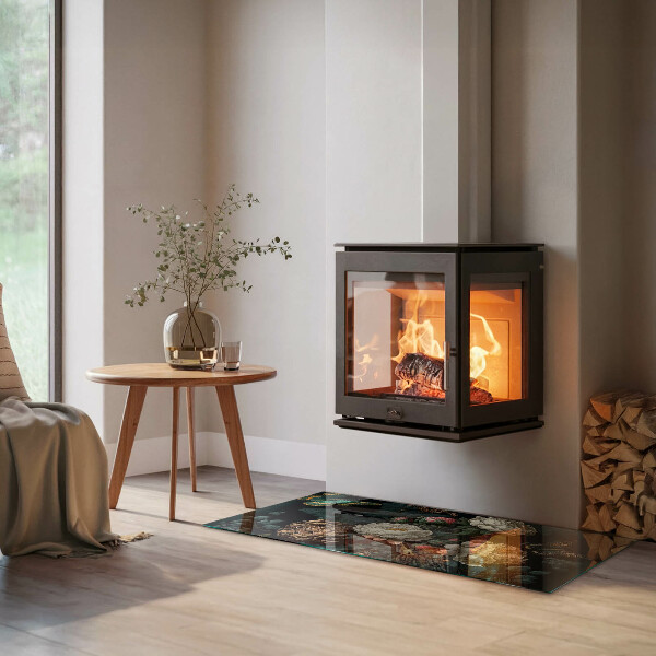 Rechthoekige vloerplaat voor houtkachel Bloemenpatroon met vlinders