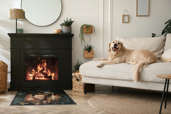 Rechthoekige vloerplaat voor houtkachel Bloemenpatroon met vlinders