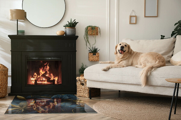 Rechthoekige vloerplaat voor houtkachel Elegante bladeren in textuur