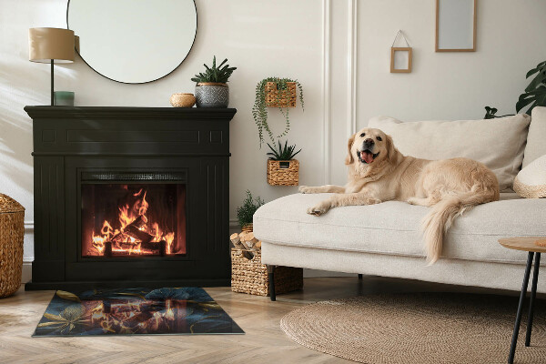 Rechthoekige vloerplaat voor houtkachel Elegante bladeren in textuur