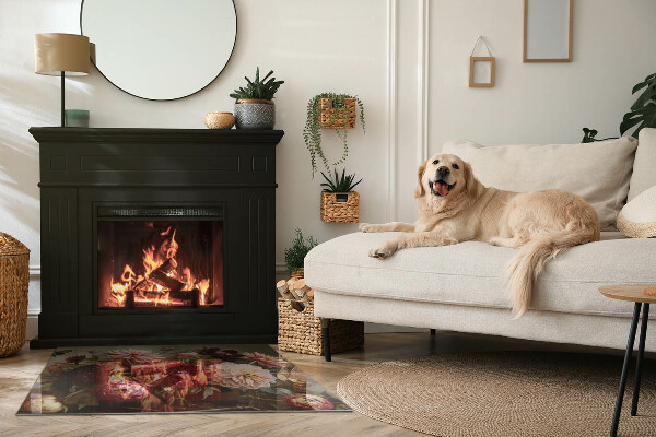 Rechthoekige vloerplaat voor kachel Bloemenboeket in detail