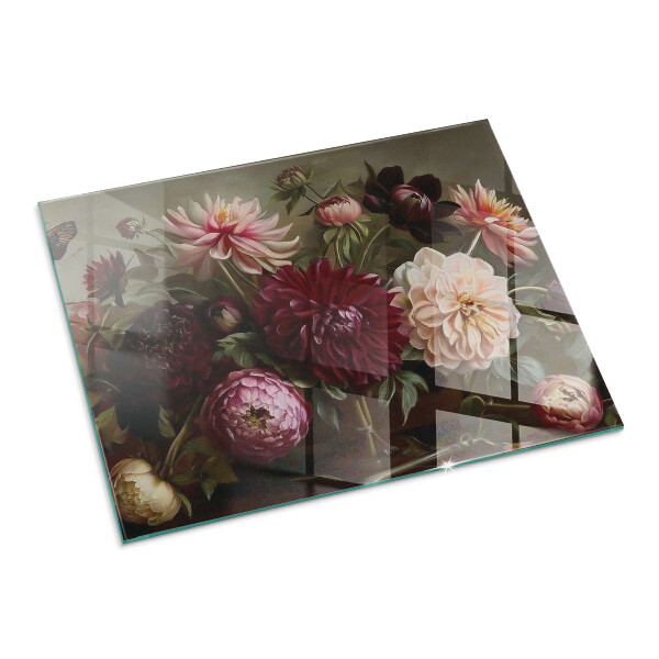 Rechthoekige vloerplaat voor kachel Bloemenboeket in detail