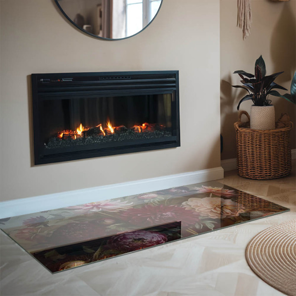 Rechthoekige vloerplaat voor kachel Bloemenboeket in detail