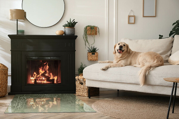 Rechthoekige vloerplaat voor houtkachel Tropische bladeren op de achtergrond