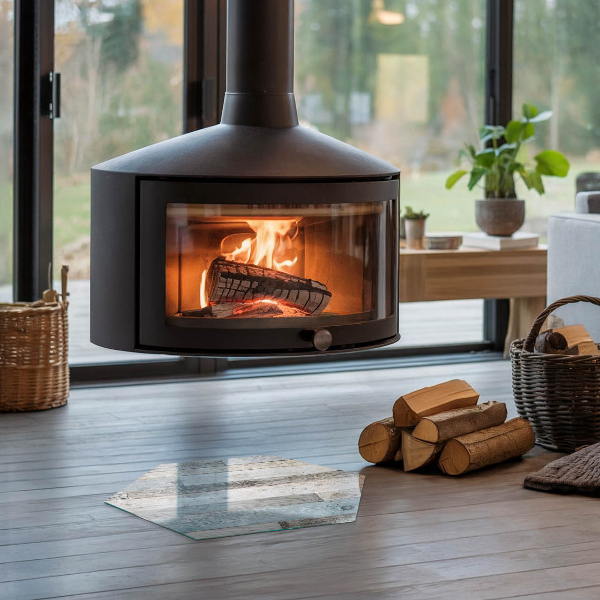 Zeshoekige plaat voor onder houtkachel Planken in verschillende tinten