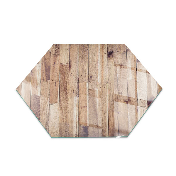 Zeshoekige plaat onder houtkachel Houten bord in de lay-out