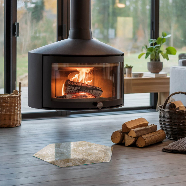 Zeshoekige onderplaat kachel Bladeren in subtiele patronen