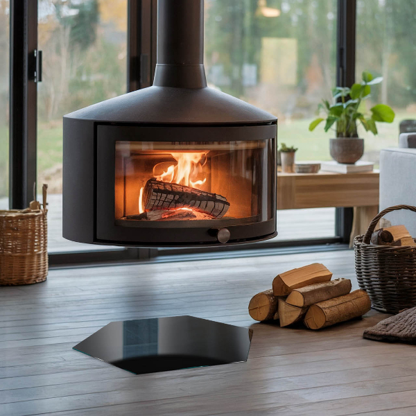 Zeshoekige plaat voor onder houtkachel Kleur Zwart