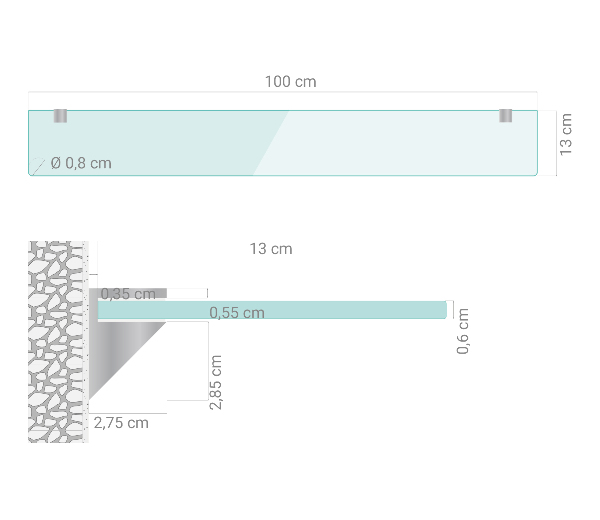 Wandplank van helder glas voor de badkamer 100x13 cm