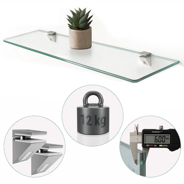 Glazen wandplank van gehard glas 45x13 cm