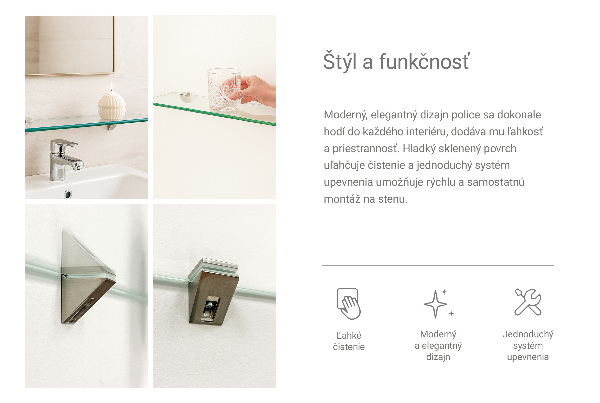 Zwevende glazen wandplank 60x13 cm