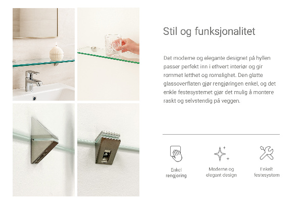 Rechthoekige glazen plank voor aan de muur 70x13 cm