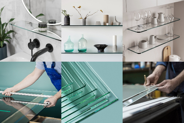 Rechthoekige glazen plank voor aan de muur 70x13 cm