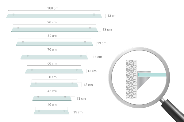 Badkamer planchet van gehard glas 80x13 cm