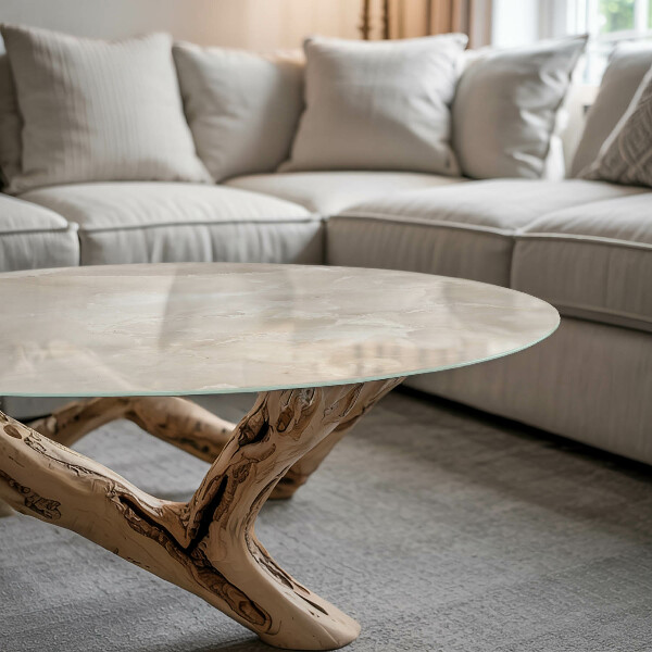 Ronde glazen tafelblad Marmer grafische compositie