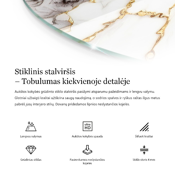 Ronde glazen tafelblad Marmer grafische compositie