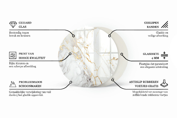 Ronde glazen tafelblad Marmer grafische compositie