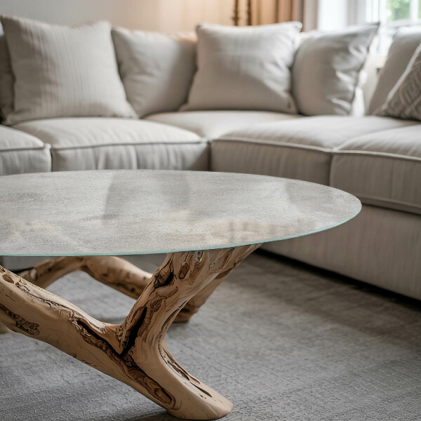 Ronde glazen tafelblad Krassen op het betonoppervlak