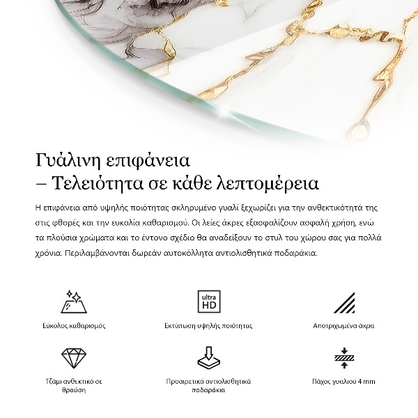 Ronde glazen tafelblad Decoratieve mozaïeken met details