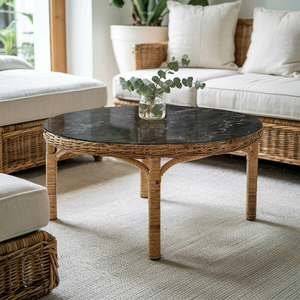 Ronde glazen tafelblad Marmer met fijne aderen