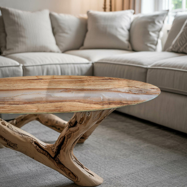 Ronde glazen tafelblad Hout in harmonie met hars