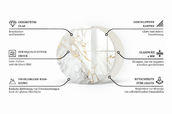 Ronde glazen tafelblad Marmeraders in het ontwerp