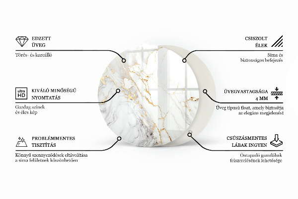 Ronde glazen tafelblad Marmeraders in het ontwerp