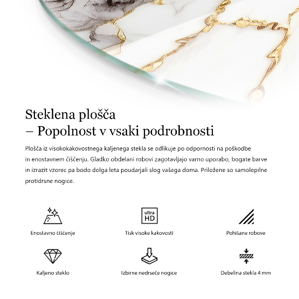 Ronde glazen tafelblad Marmeraders in het ontwerp