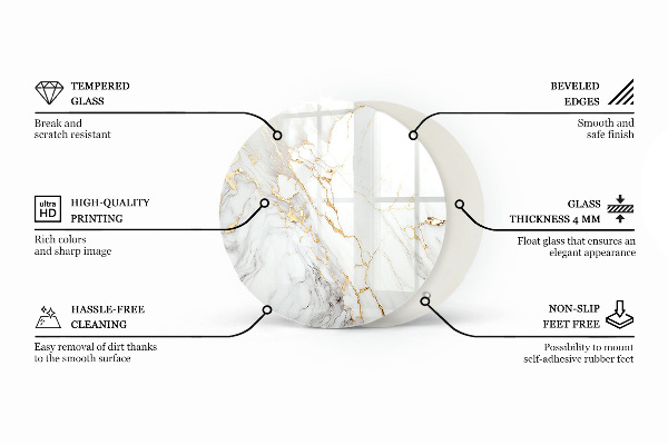 Ronde glazen tafelblad Marmeraders in het ontwerp