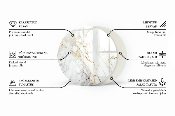 Ronde glazen tafelblad Ecologische houtstructuur