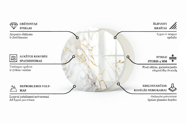 Ronde glazen tafelblad Ecologische houtstructuur