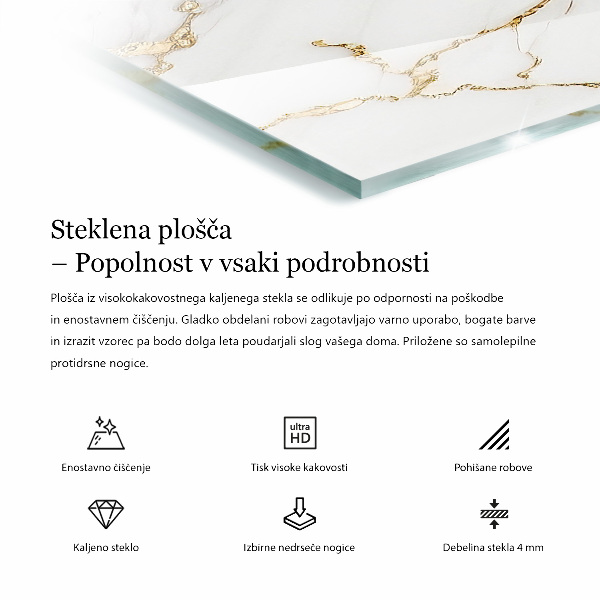 Rechthoekig tafelblad van glas Zuiver wit