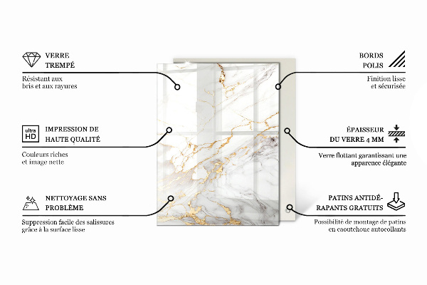 Rechthoekig tafelblad van glas Effen zwart elegant