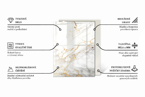 Rechthoekig tafelblad van glas Decoratieve mozaïeken met details