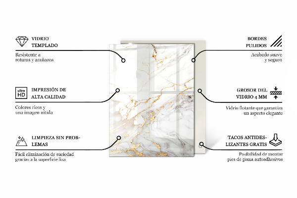 Rechthoekig tafelblad van glas Decoratieve mozaïeken met details