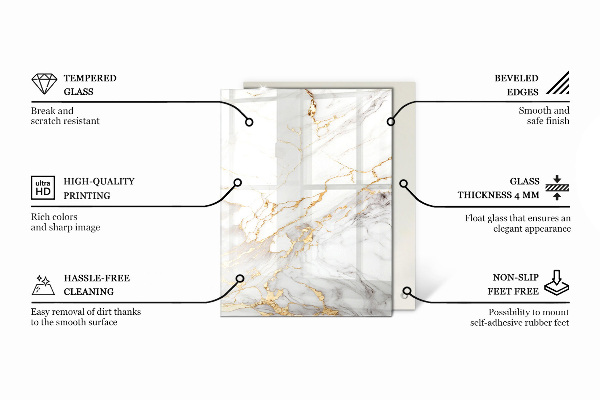 Rechthoekig tafelblad van glas Decoratieve mozaïeken met details