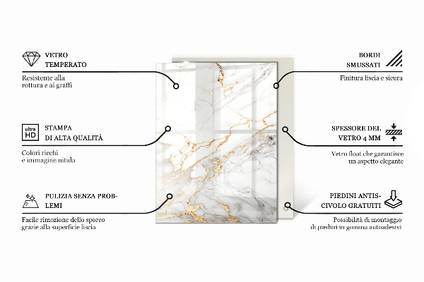 Rechthoekig tafelblad van glas Motief met steenstructuur